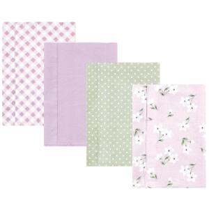 imageHudson Baby Unisex Baby Cotton Flannel Burp Cloths Pink Rose One SizePurple Dainty Floral 4 Pack