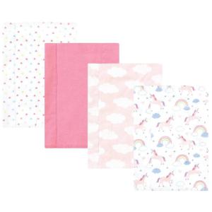 imageHudson Baby Unisex Baby Cotton Flannel Burp Cloths Pink Rose One SizeUnicorns Rainbows 4 Pack
