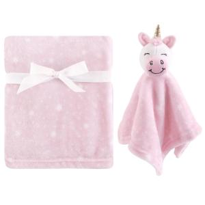 imageHudson Baby Unisex Baby Plush Blanket with Security Blanket Neutral Elephant One SizePink Unicorn
