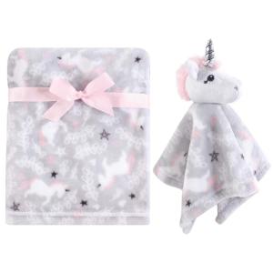 imageHudson Baby Unisex Baby Plush Blanket with Security Blanket Neutral Elephant One SizeWhimsical Unicorn
