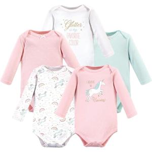 imageHudson Baby babygirls Cotton Longsleeve Bodysuits 5packGlitter Unicorn