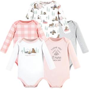 imageHudson Baby babygirls Cotton Longsleeve Bodysuits 5packPink Happy Camper