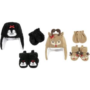 imageHudson Baby Girls 12Pc Cotton Headband and Scratch Mitten SetGirl Penguin Girl Reindeer