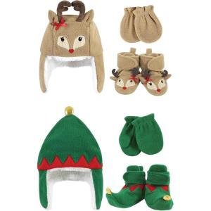 imageHudson Baby Girls 12Pc Cotton Headband and Scratch Mitten SetGreen Elf Girl Reindeer