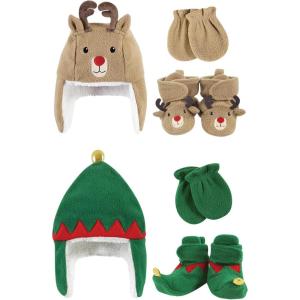 imageHudson Baby Girls 12Pc Cotton Headband and Scratch Mitten SetGreen Elf Reindeer