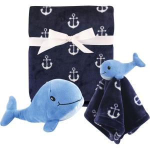 imageHudson Baby Unisex Baby Plush Blanket with Toy Pink Cloud One SizeBoy Whale