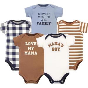 imageHudson Baby Unisex Baby Cotton Bodysuits 5packBrown Navy Mamas Boy