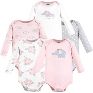 imageHudson Baby Unisex Baby Cotton BodysuitsPink Gray Elephant