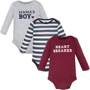 imageHudson Baby Unisex Baby Cotton LongSleeve Bodysuits 3PackBurgundy Heartbreaker