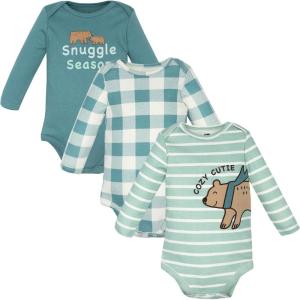 imageHudson Baby Unisex Baby Cotton LongSleeve Bodysuits 3PackCozy Bear