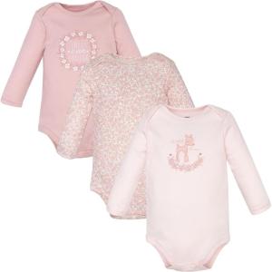 imageHudson Baby Unisex Baby Cotton LongSleeve Bodysuits 3PackLittle Love Fawn