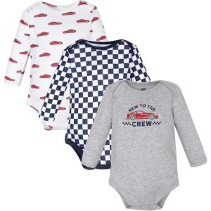 imageHudson Baby Unisex Baby Cotton LongSleeve Bodysuits 3PackRace Car Crew