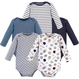 imageHudson Baby babyboys Cotton Longsleeve Bodysuits 5packBasic Sports