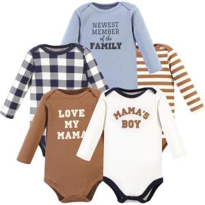 imageHudson Baby babyboys Cotton Longsleeve Bodysuits 5packBrown Navy Mamas Boy