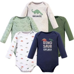 imageHudson Baby babyboys Cotton Longsleeve Bodysuits 5packDinosaur Explorer