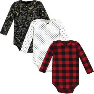 imageHudson Baby babygirls Cotton Longsleeve Bodysuits 3packBuffalo Plaid Gold