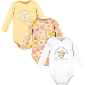 imageHudson Baby babygirls Cotton Longsleeve Bodysuits 3packPeace Love Flowers