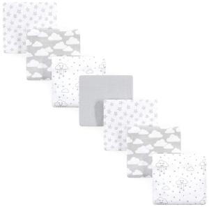 image:imageLittle Treasure Hudson Baby Cotton Poly Flannel Receiving Blankets Multipack Pink Rose 30x30 inchesGrey Clouds