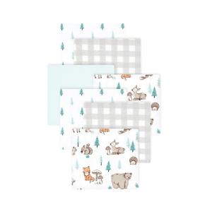 image:imageLittle Treasure Hudson Baby Cotton Poly Flannel Receiving Blankets Multipack Pink Rose 30x30 inchesGrey Neutral Woodland Pals