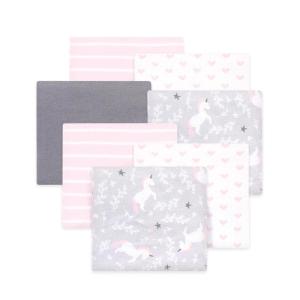 image:imageLittle Treasure Hudson Baby Cotton Poly Flannel Receiving Blankets Multipack Pink Rose 30x30 inchesGrey Whimsical Unicorn