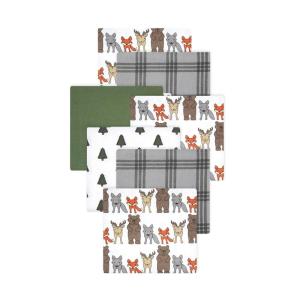 image:imageLittle Treasure Hudson Baby Cotton Poly Flannel Receiving Blankets Multipack Pink Rose 30x30 inchesGrey Wild Forest