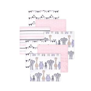 image:imageLittle Treasure Hudson Baby Cotton Poly Flannel Receiving Blankets Multipack Pink Rose 30x30 inchesPink Royal Safari
