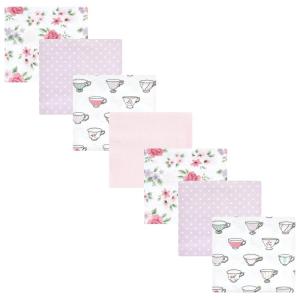 image:imageLittle Treasure Hudson Baby Cotton Poly Flannel Receiving Blankets Multipack Pink Rose 30x30 inchesPurple Tea Party