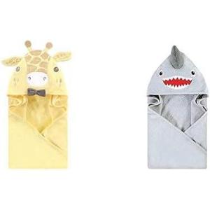 image:imageHudson Baby Boy Animal Face Hooded Towel 2Pack Bowtie Giraffe SharkBowtie Giraffe Shark