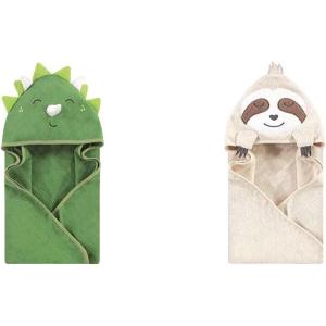 image:imageHudson Baby Boy Animal Face Hooded Towel 2Pack Bowtie Giraffe SharkDinosaur Sloth