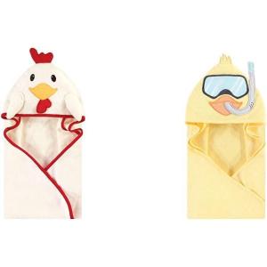 image:imageHudson Baby Boy Animal Face Hooded Towel 2Pack Bowtie Giraffe SharkRooster Scuba Duck