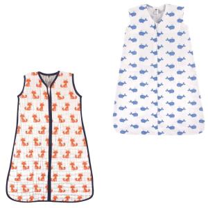image:imageWearable Sleeping Bag Muslin amp Jersey Cotton 2PackFoxesWhale