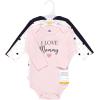 image:imageHudson Baby Baby Girls Cotton Longsleeve Bodysuits 3packGirl Mommy Pink Navy