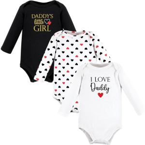 image:imageHudson Baby Baby Girls Cotton Longsleeve Bodysuits 3packGirl Daddy Red Black