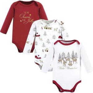 image:imageHudson Baby Baby Girls Cotton Longsleeve Bodysuits 3packGirl Holiday Village