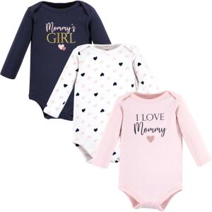 image:imageHudson Baby Baby Girls Cotton Longsleeve Bodysuits 3packGirl Mommy Pink Navy