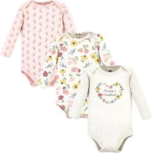 image:imageHudson Baby Baby Girls Cotton Longsleeve Bodysuits 3packSoft Painted Floral