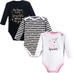 image:imageHudson Baby Baby Girls Cotton Longsleeve Bodysuits 3packSparkle Unicorn