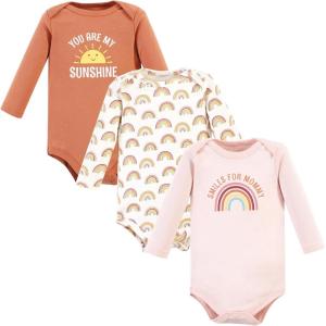 image:imageHudson Baby Baby Girls Cotton Longsleeve Bodysuits 3packSunshine Rainbows