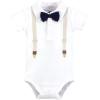 image:imageHudson Baby Infant Boy Cotton Bodysuits Beige Navy Suspender 912 Months