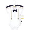 image:imageHudson Baby Infant Boy Cotton Bodysuits Beige Navy Suspender 912 Months