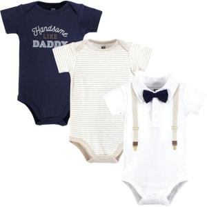 image:imageHudson Baby Infant Boy Cotton Bodysuits Beige Navy Suspender 912 Months
