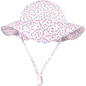 image:imageHudson Baby Baby Hudson Baby Unisex Baby Sun Protection Hat Flamingo Rainbow Stripe 012 MonthsPink Berry Floral