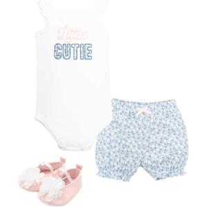 image:imageHudson Baby Unisex Baby Cotton Bodysuit Shorts and Shoe SetBlue Ditsy Cutie