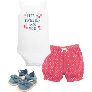 image:imageHudson Baby Unisex Baby Cotton Bodysuit Shorts and Shoe SetCherry Sweet Life