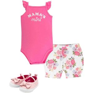image:imageHudson Baby Unisex Baby Cotton Bodysuit Shorts and Shoe SetMama Floral