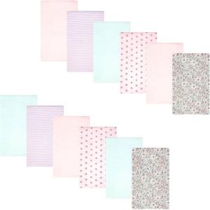 image:imageHudson Baby Unisex Baby Cotton Polyester Flannel Burp Cloths Bundle 12PackOutline Floral Soft Pink