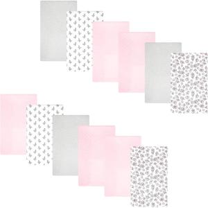 image:imageHudson Baby Unisex Baby Cotton Polyester Flannel Burp Cloths Bundle 12PackPink Primrose