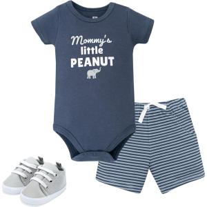 image:imageHudson Baby Unisex Baby Cotton Bodysuit Shorts and Shoe SetBlue Elephant Peanut