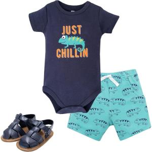 image:imageHudson Baby Unisex Baby Cotton Bodysuit Shorts and Shoe SetChameleon