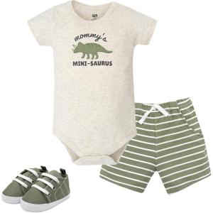 image:imageHudson Baby Unisex Baby Cotton Bodysuit Shorts and Shoe SetSage Dino